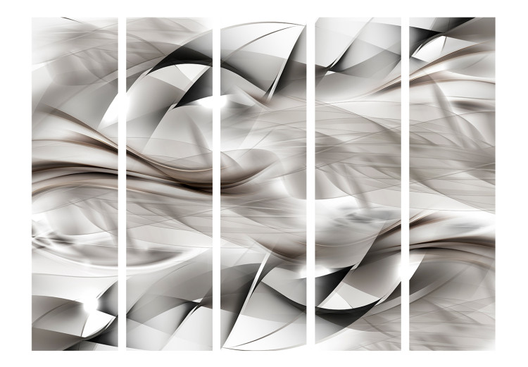 Folding Screen Abstract Braid II - bright abstraction of silver wavy patterns 133638 additionalImage 3