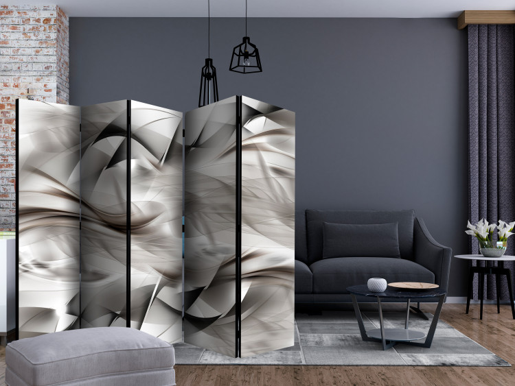 Folding Screen Abstract Braid II - bright abstraction of silver wavy patterns 133638 additionalImage 4