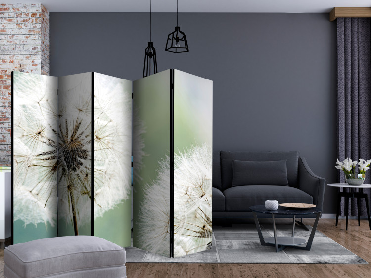 Room Divider Two Dandelions II - plants with white flowers on a light green background 134038 additionalImage 4