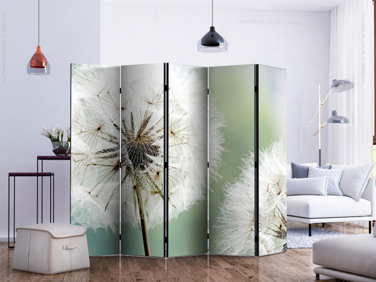 Room Divider Two Dandelions II - plants with white flowers on a light green background 134038 additionalImage 2