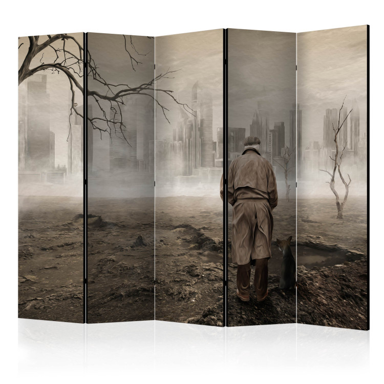 Folding Screen Ghost's City II (5-piece) - cracked earth and sepia architecture 134138