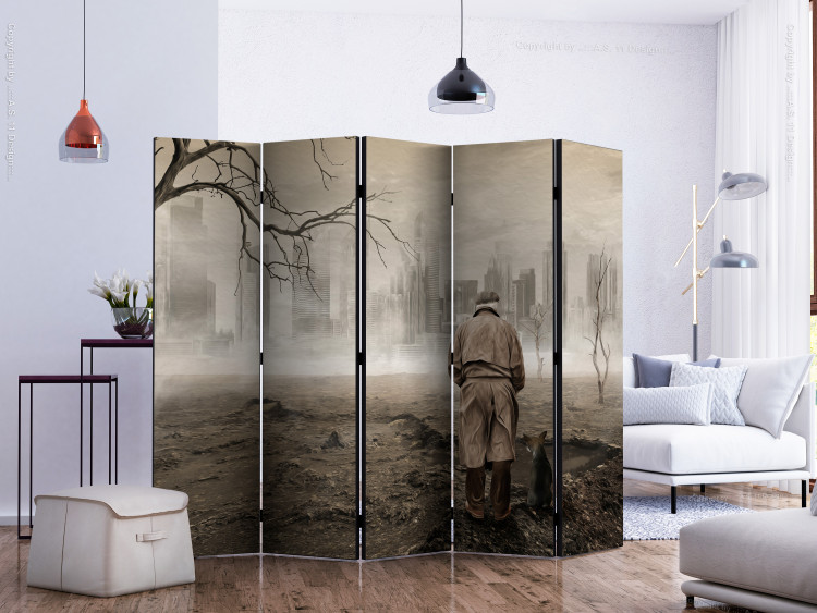 Folding Screen Ghost's City II (5-piece) - cracked earth and sepia architecture 134138 additionalImage 2