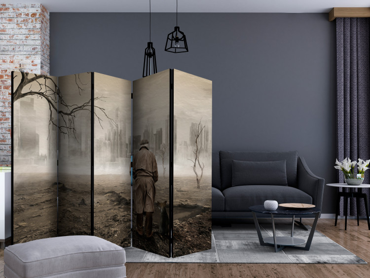 Folding Screen Ghost's City II (5-piece) - cracked earth and sepia architecture 134138 additionalImage 4