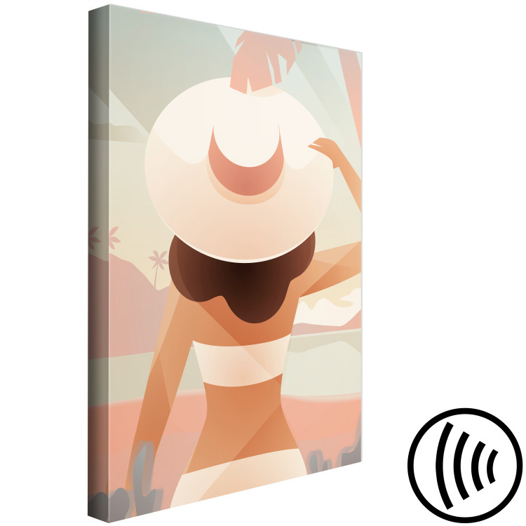 Canvas Art Print Girl in a hat on the beach - graphic with sea, woman and palm trees 135838 additionalImage 6