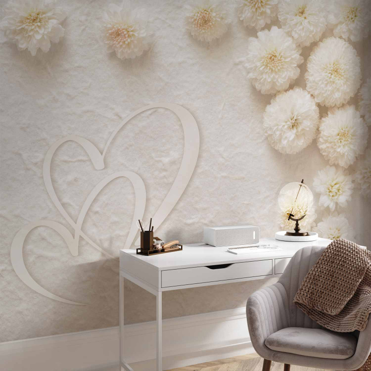 Wall Mural Flowers and love - a minimalist composition with nature and two hearts 138738 additionalImage 4