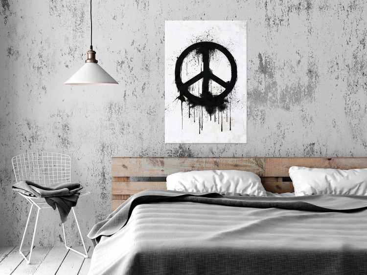 Canvas Symbol of Peace (1-piece) Vertical - black and white Banksy-style sign 142438 additionalImage 3