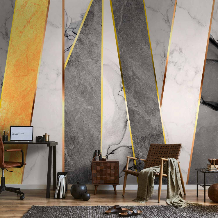 Wall Mural Marble and gold - background with geometric combination of stripes in grey 143338 additionalImage 4