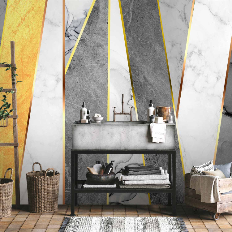 Wall Mural Marble and gold - background with geometric combination of stripes in grey 143338 additionalImage 8