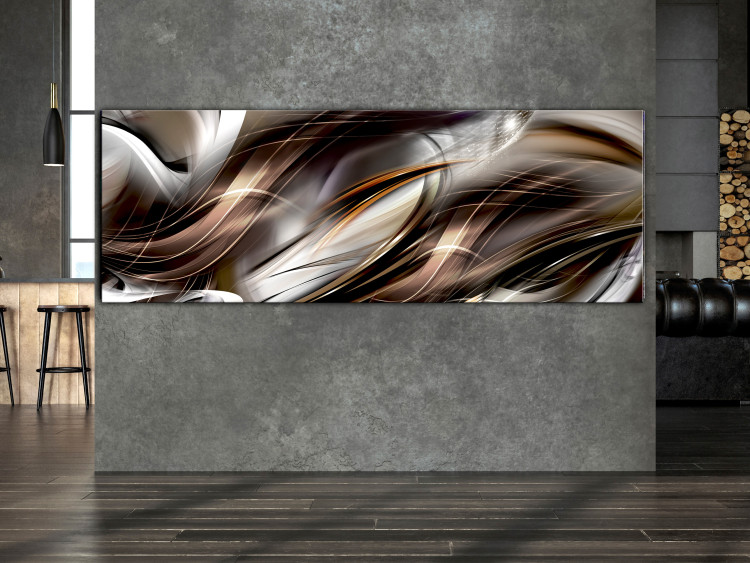 Canvas Art Print Streaks (1-piece) Narrow - gray-brown abstraction in delicate waves 143738 additionalImage 3
