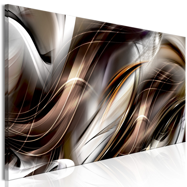 Canvas Art Print Streaks (1-piece) Narrow - gray-brown abstraction in delicate waves 143738 additionalImage 2