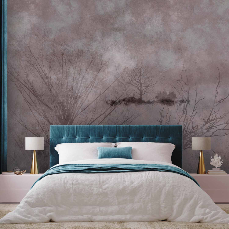 Wall Mural Winter abstraction - landscape with leafless trees in brown tones 143938 additionalImage 2