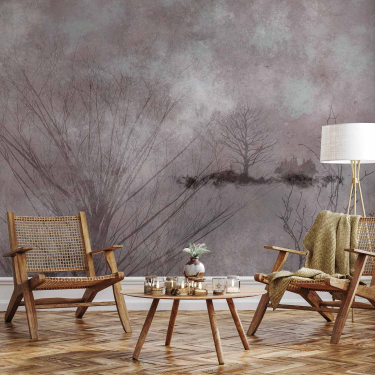 Wall Mural Winter abstraction - landscape with leafless trees in brown tones 143938
