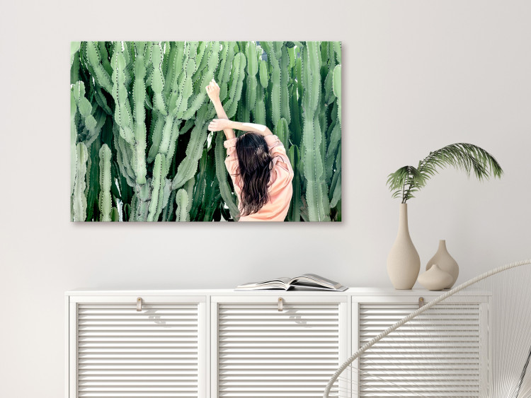 Canvas Print Cactus Landscape (1-piece) - female figure and green plants 144338 additionalImage 3