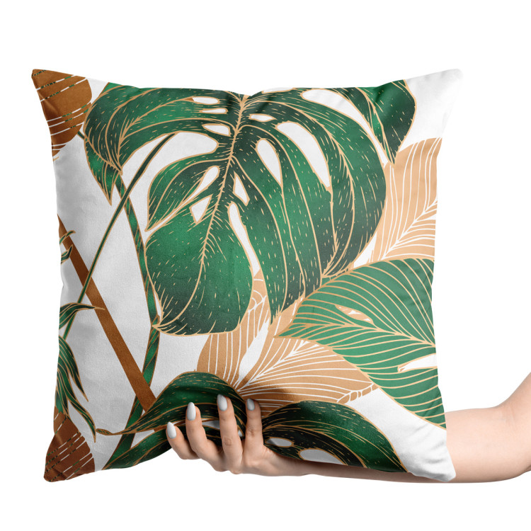 Decorative Velor Pillow Hollow leaves - a botanical composition in shades of green and brown 147038 additionalImage 4