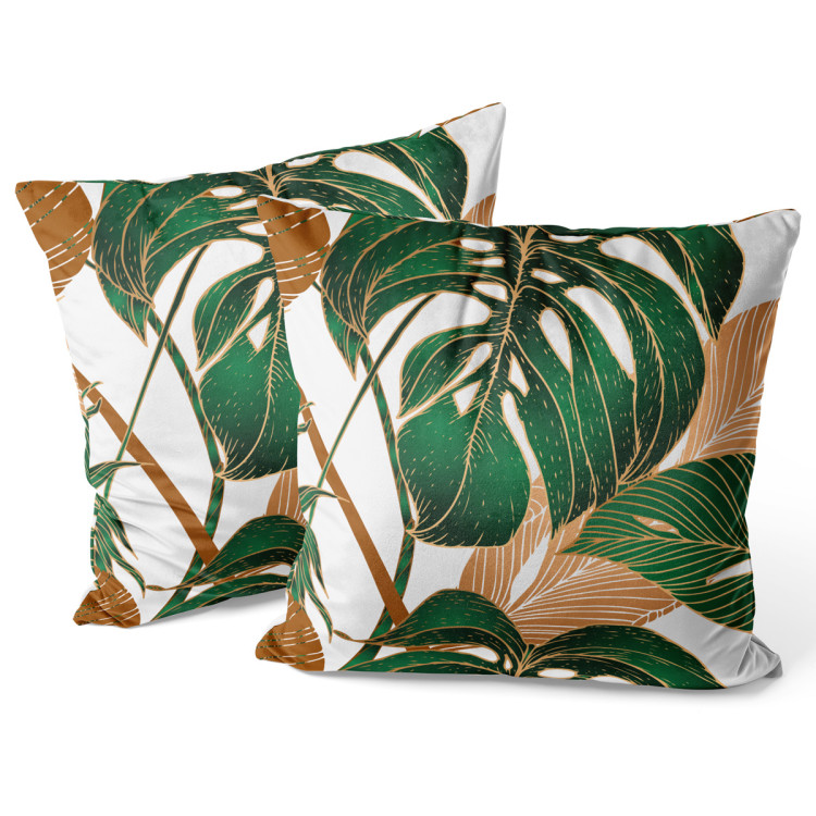 Decorative Velor Pillow Hollow leaves - a botanical composition in shades of green and brown 147038 additionalImage 3