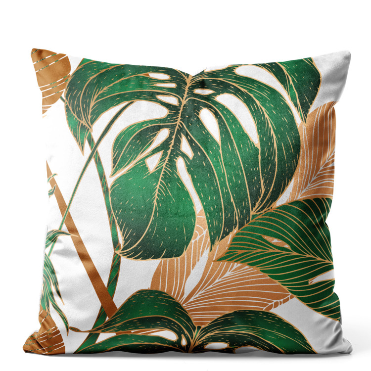 Decorative Velor Pillow Hollow leaves - a botanical composition in shades of green and brown 147038