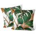 Decorative Velor Pillow Hollow leaves - a botanical composition in shades of green and brown 147038 additionalThumb 3