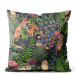 Decorative Velor Pillow Good neighbourhood - forest flora and fauna motif on black background 147138