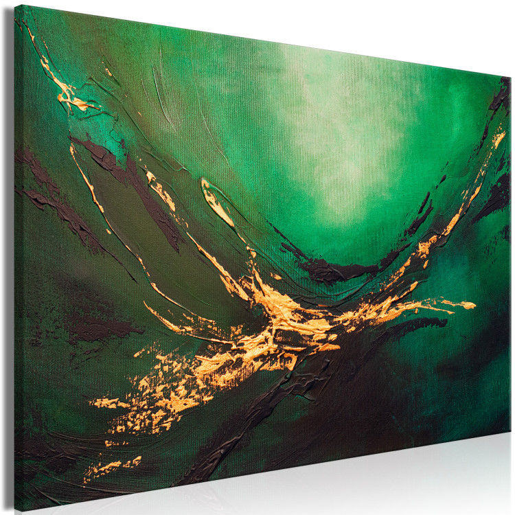 Canvas Painted Abstraction - Streaks of Black and Gold Against a Deep Green Background 148438 additionalImage 2
