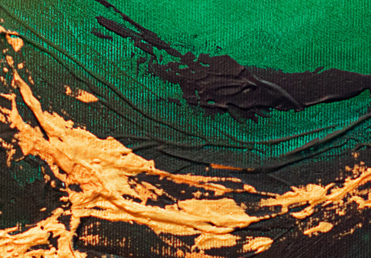 Canvas Painted Abstraction - Streaks of Black and Gold Against a Deep Green Background 148438 additionalImage 5