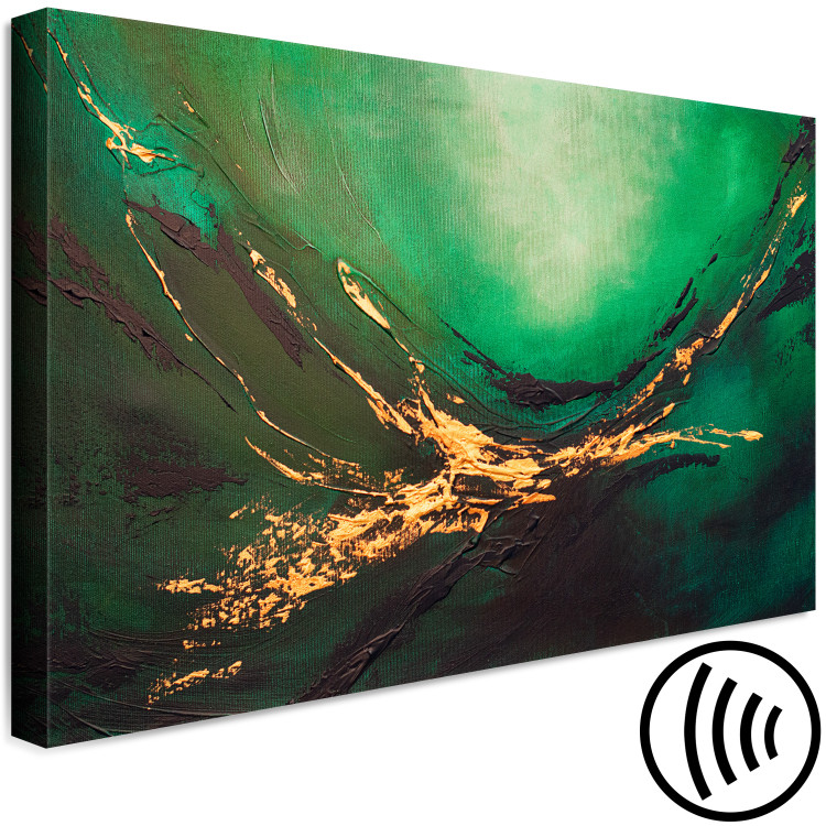 Canvas Painted Abstraction - Streaks of Black and Gold Against a Deep Green Background 148438 additionalImage 6