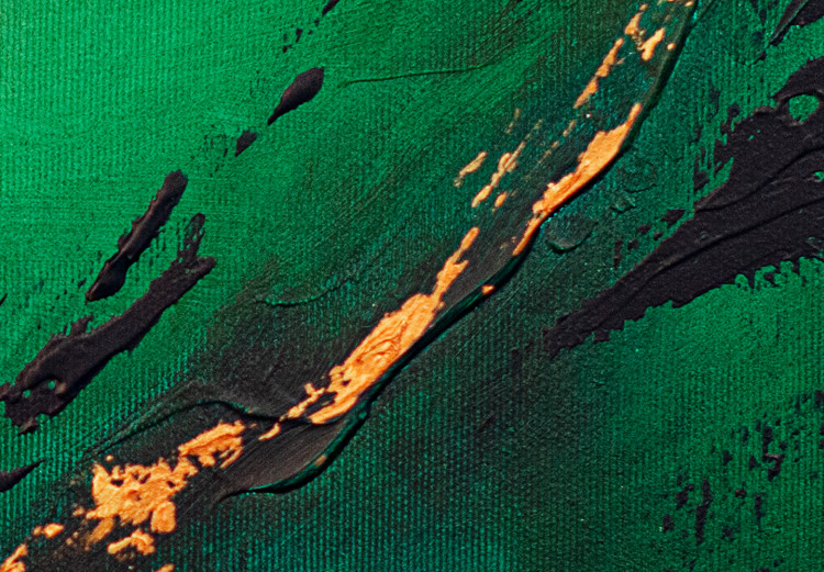Canvas Painted Abstraction - Streaks of Black and Gold Against a Deep Green Background 148438 additionalImage 4