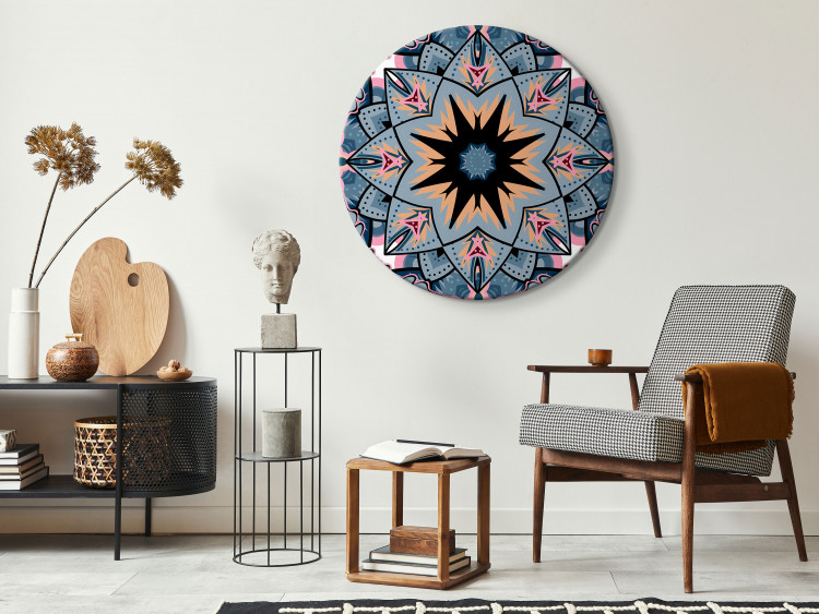 Round Canvas Openwork Mandala - An Oriental Black Star on a Background of Blue and Pink 148738 additionalImage 3