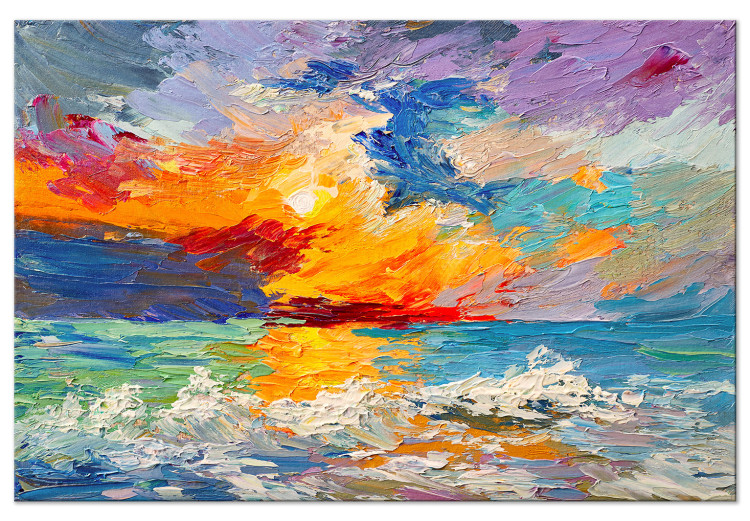 Canvas Print Seascape - Painted Sun at Sunset in Vivid Colors 149838