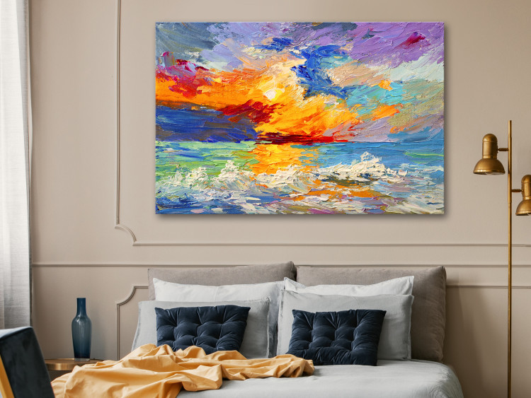 Canvas Print Seascape - Painted Sun at Sunset in Vivid Colors 149838 additionalImage 3