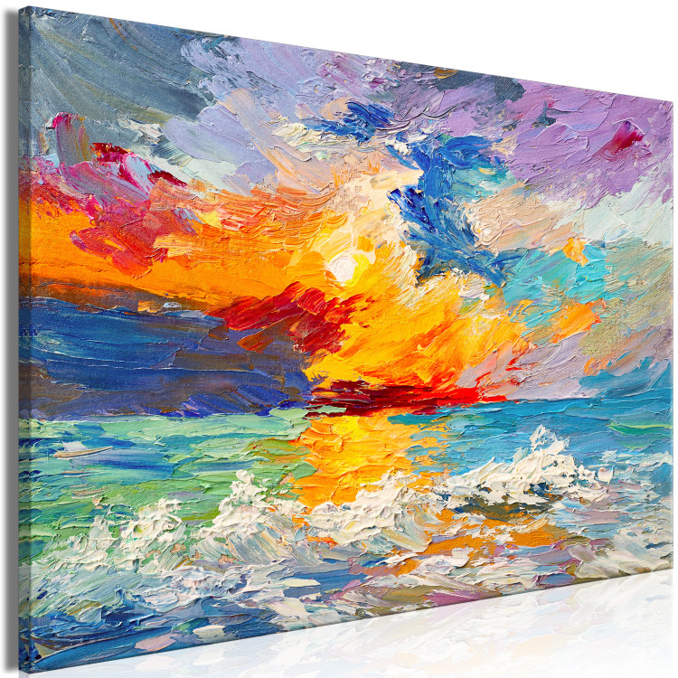 Canvas Print Seascape - Painted Sun at Sunset in Vivid Colors 149838 additionalImage 2