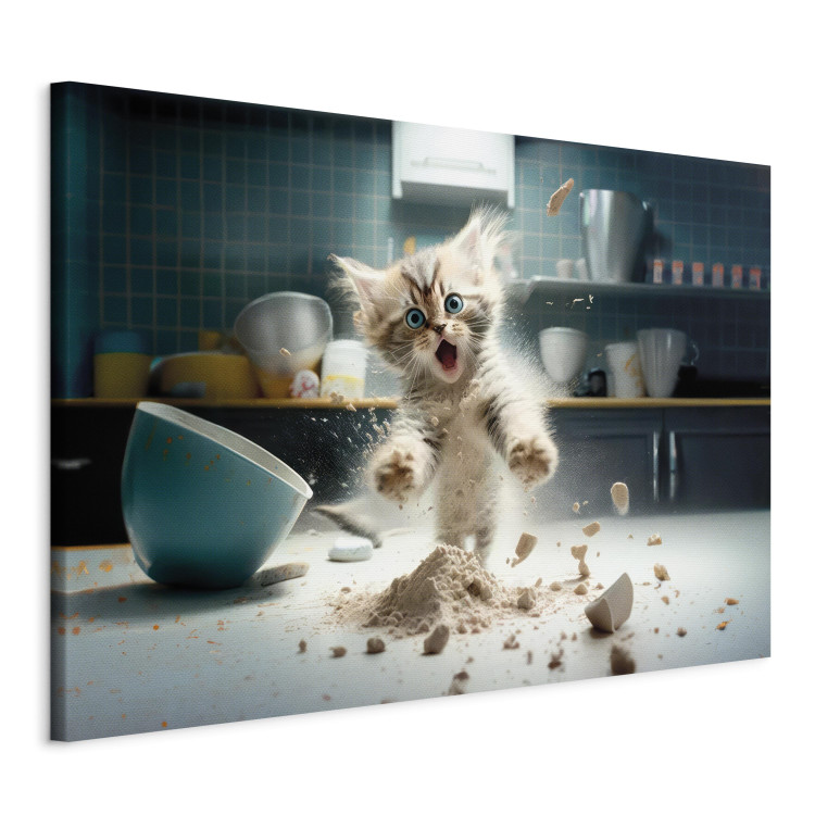 Canvas Art Print AI Maine Coon Cat - Scared Animal at Kitchen Work - Horizontal 150138 additionalImage 2