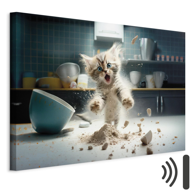 Canvas Art Print AI Maine Coon Cat - Scared Animal at Kitchen Work - Horizontal 150138 additionalImage 8