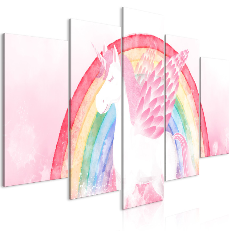 Canvas Art Print The Pink Power of the Unicorn - A Winged Animal Against a Rainbow Background 151438 additionalImage 2