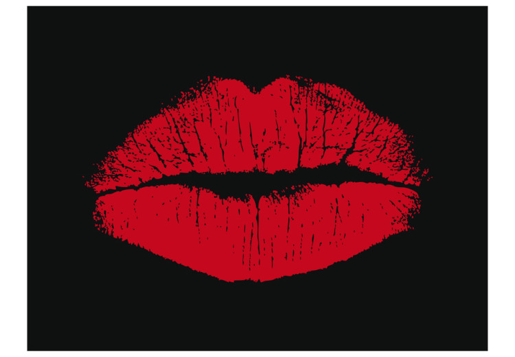 Wall Mural Sensual Kiss - Red female lips with lipstick on a black background 61238 additionalImage 1