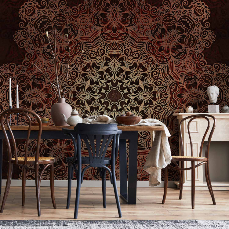 Wall Mural Mandala - contrasting oriental motif in a bright pattern on a red background 93138 additionalImage 6