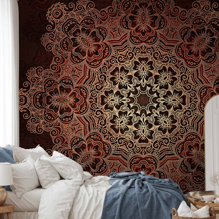 Wall Mural Mandala - contrasting oriental motif in a bright pattern on a red background 93138 additionalImage 2