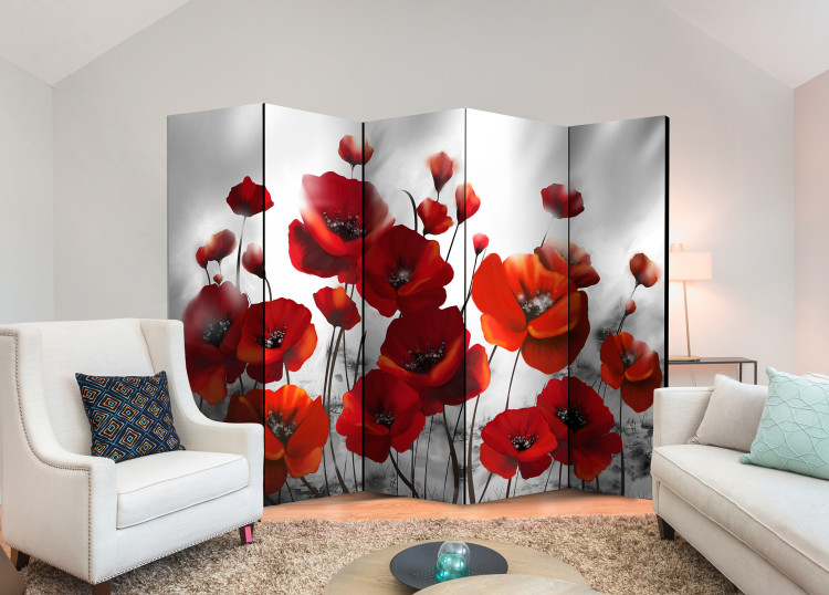 Room Separator Poppies in Moonlight II - red poppy flowers on a gray background 95538 additionalImage 2