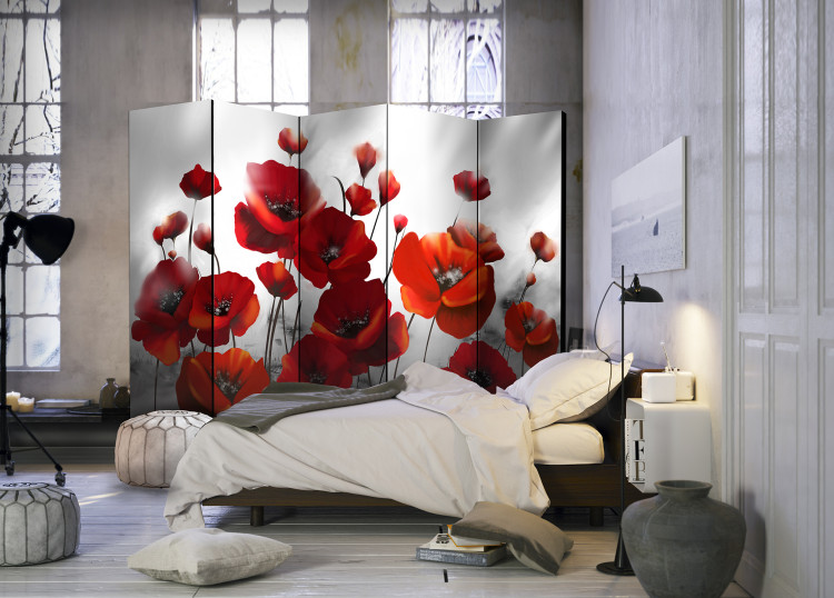 Room Separator Poppies in Moonlight II - red poppy flowers on a gray background 95538 additionalImage 4