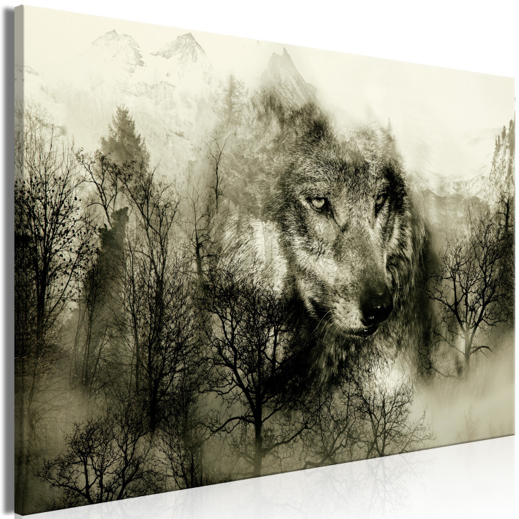 Canvas Art Print Mountain Predator (1-part) Wide Beige - Dog in Forest Texture 108248 additionalImage 2