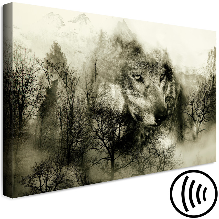 Canvas Art Print Mountain Predator (1-part) Wide Beige - Dog in Forest Texture 108248 additionalImage 6