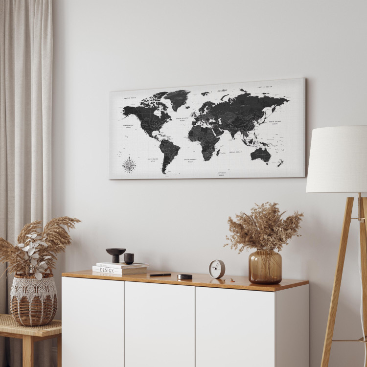 Canvas Print Black and White Map (1-part) Narrow - Black World Map with Labels 108448 additionalImage 4