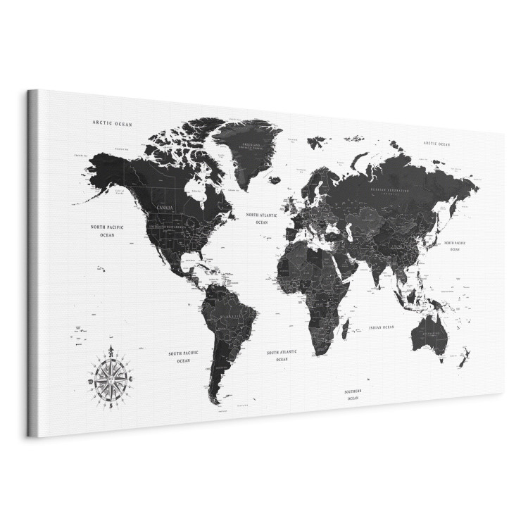 Canvas Print Black and White Map (1-part) Narrow - Black World Map with Labels 108448 additionalImage 2