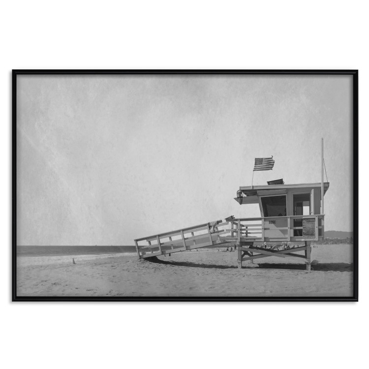 Wall Poster Lifeguard Tower with USA Flag - black and white shot with beach and ocean 116348 additionalImage 18