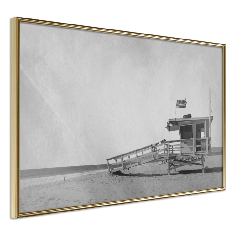 Wall Poster Lifeguard Tower with USA Flag - black and white shot with beach and ocean 116348 additionalImage 12