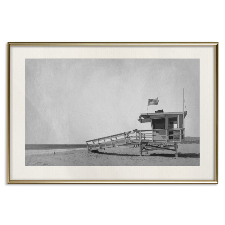Wall Poster Lifeguard Tower with USA Flag - black and white shot with beach and ocean 116348 additionalImage 19