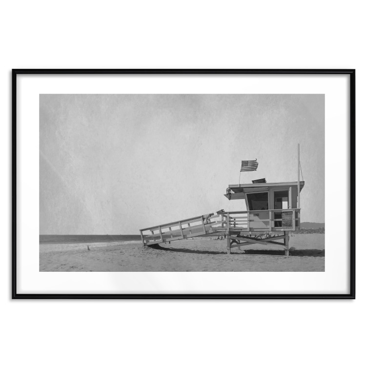 Wall Poster Lifeguard Tower with USA Flag - black and white shot with beach and ocean 116348 additionalImage 15