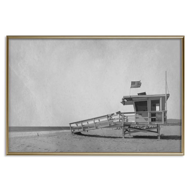 Wall Poster Lifeguard Tower with USA Flag - black and white shot with beach and ocean 116348 additionalImage 16