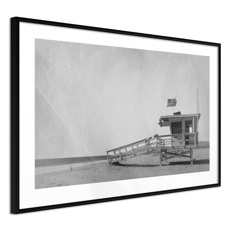Wall Poster Lifeguard Tower with USA Flag - black and white shot with beach and ocean 116348 additionalImage 11