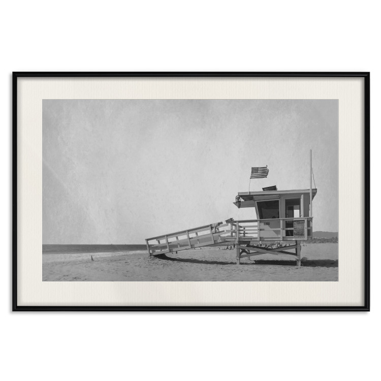 Wall Poster Lifeguard Tower with USA Flag - black and white shot with beach and ocean 116348 additionalImage 18