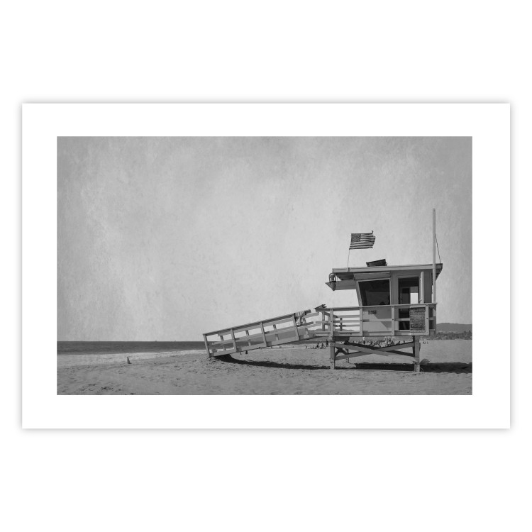 Wall Poster Lifeguard Tower with USA Flag - black and white shot with beach and ocean 116348 additionalImage 25